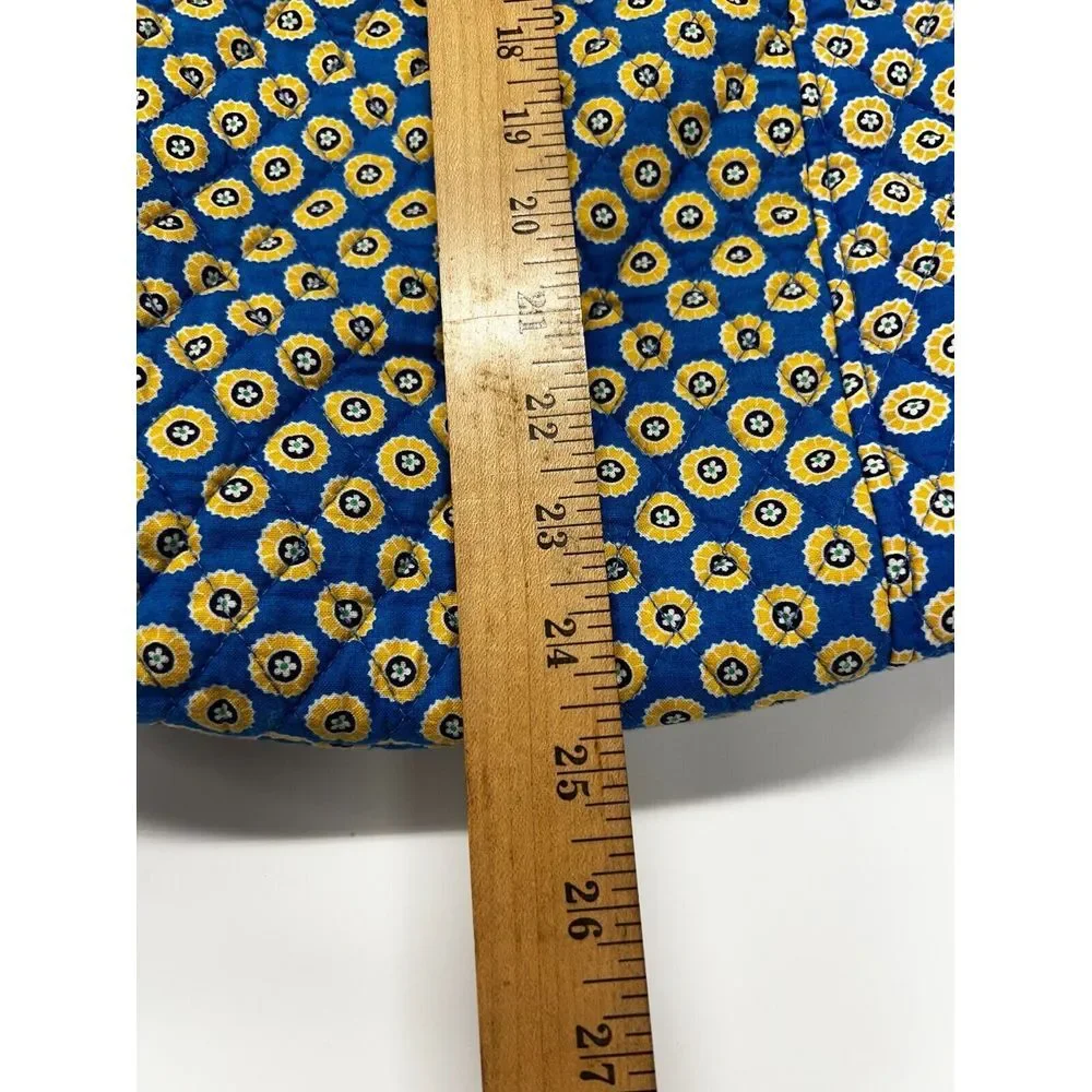 VERA BRADLEY Tote Bag Riviera Blue‎ Yellow Flower Pockets Quilted Snap Closure